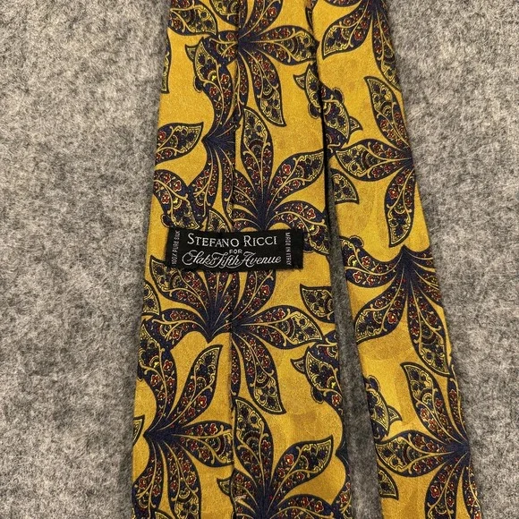Stefano Ricci Tie Mens Yellow Gold Blue Floral Paisley Silk Necktie Italy Luxury